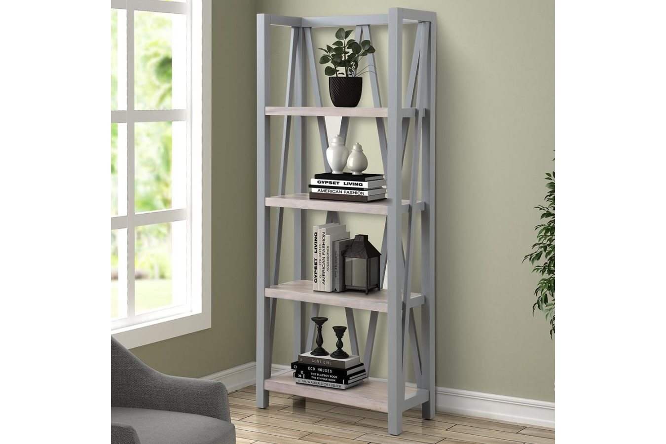 Americana Modern Dove Etagere Bookcase
