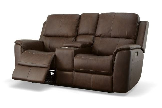 Henry Burnt Umber Leather Power Reclining Loveseat with Console