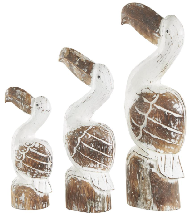 White Wood Pelicans (Set of 3)