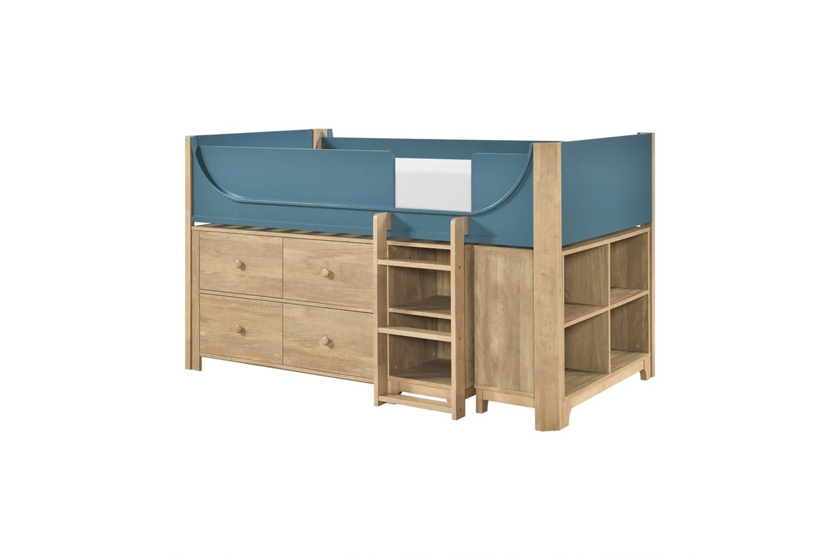 Liam Blue Low Loft Bed with Bookcases and Dresser