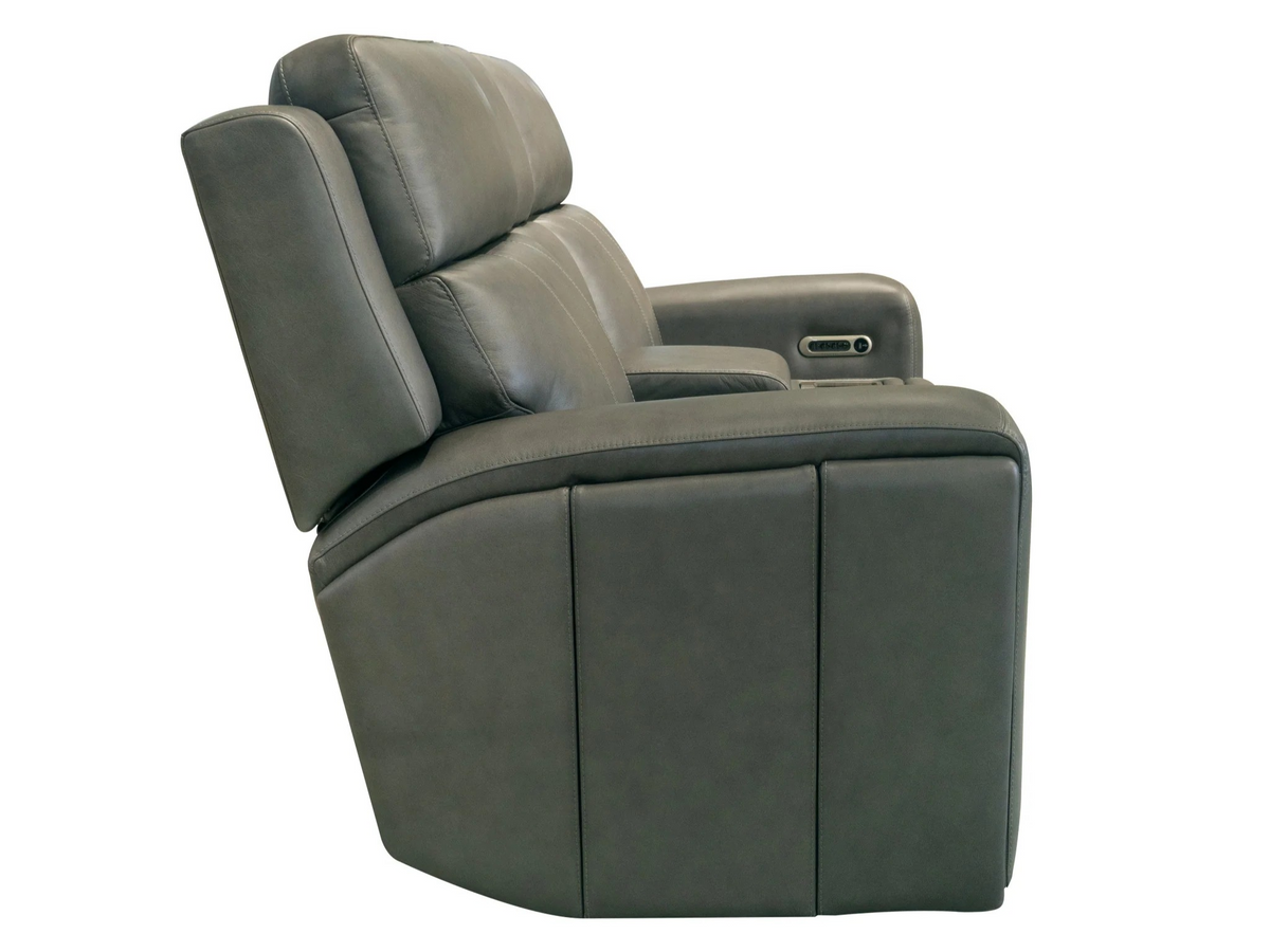 Wyatt Gunmetal Leather Power Reclining Console Loveseat