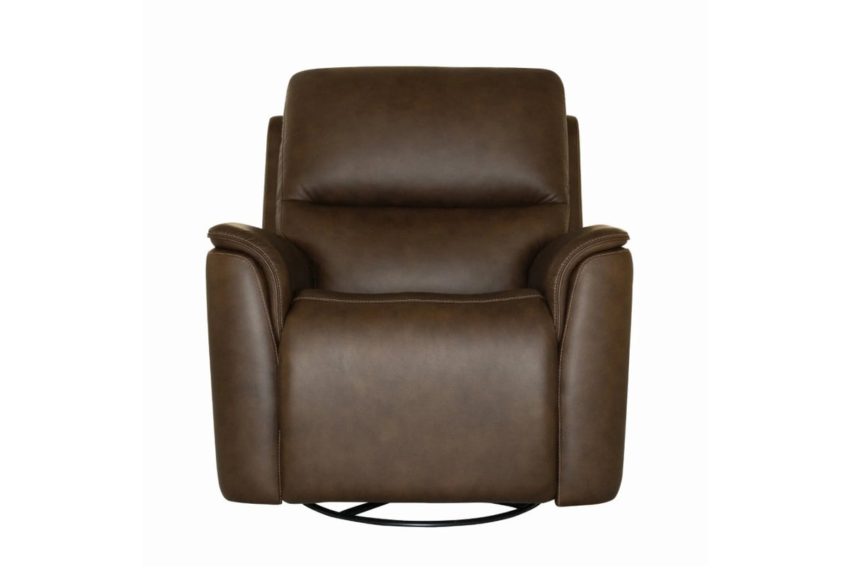 Henry Burnt Umber Leather Power Swivel Glider with Heat and Massage