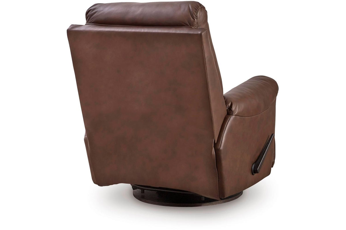Flynwood Espresso Leather Match Swivel Glider Recliner